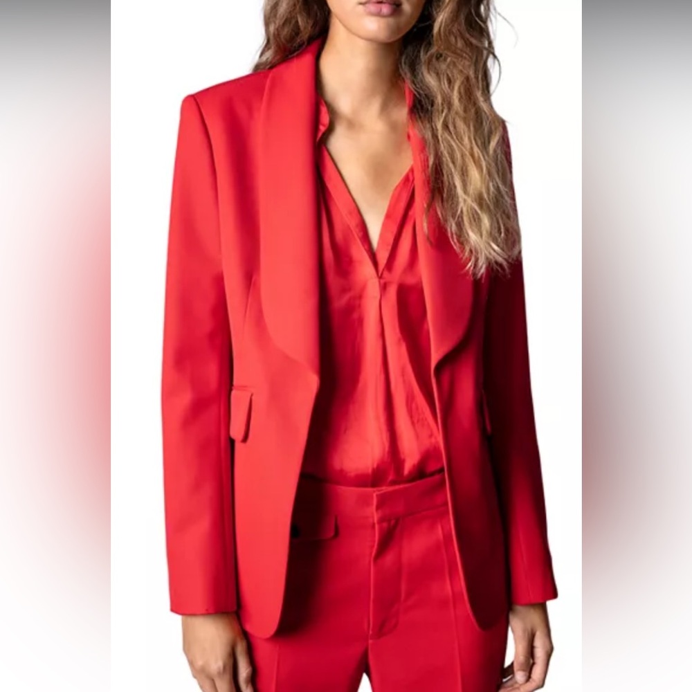 NWT $598 Zadig & Voltaire Date Gabardine Blazer Jacket Size 34 Red Wool Blend